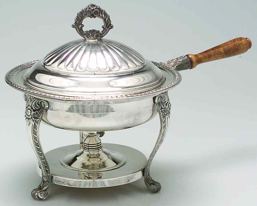 1144 (Silverplate, Hollowware) Chafing Dish W/Lid, Burner & Stand by F B Rogers-1