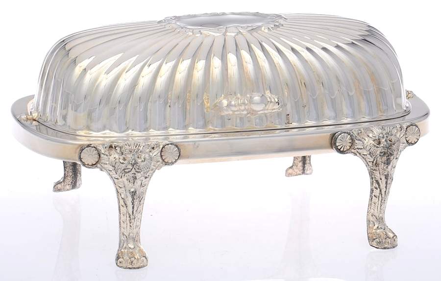 357 (Silverplate, Hollowware) Roll Top Round Butter W/Glass Liner by F B Rogers-1