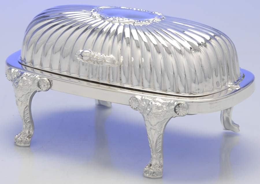 357 (Silverplate, Hollowware) Roll Top Round Butter W/Glass Liner by F B Rogers-1