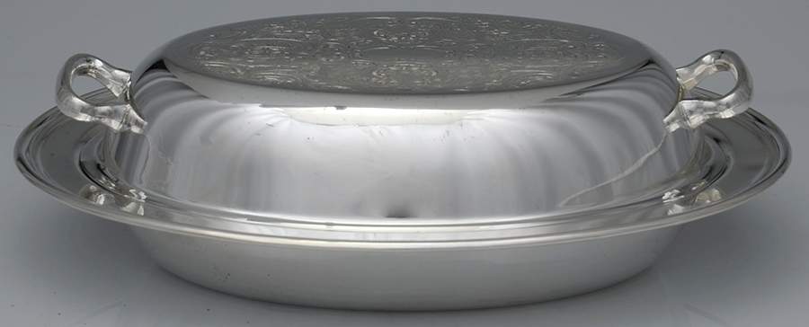 1105 (Silverplate, Hollowware) 11" Oval Double Vegetable with Glass Liner by F B Rogers-1