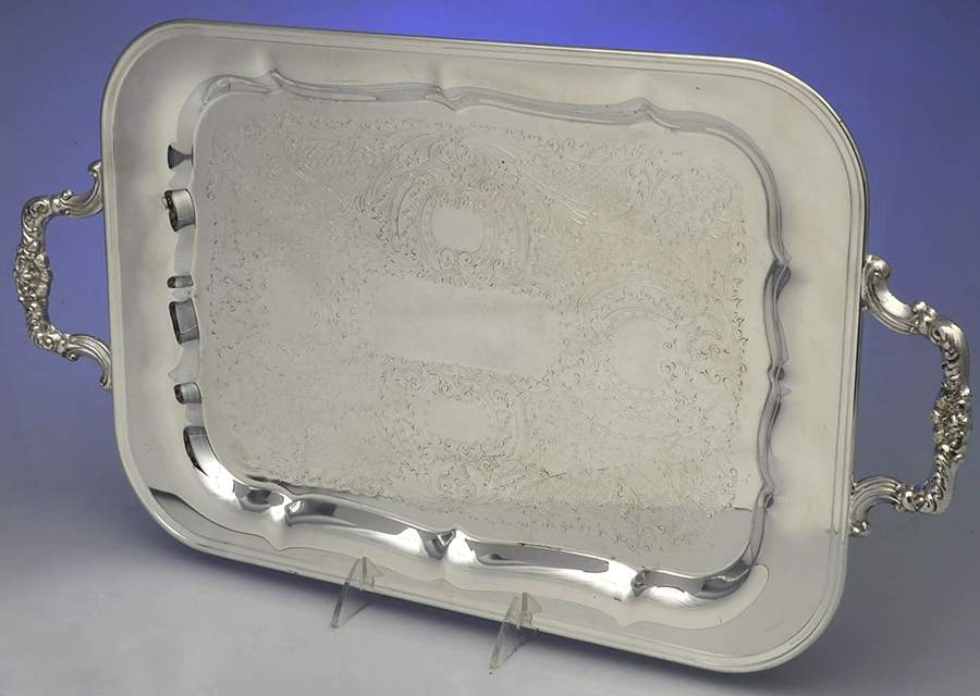 1061 (Silverplate, Hollowware) 16" Handled Rectangular Tray by F B Rogers-1