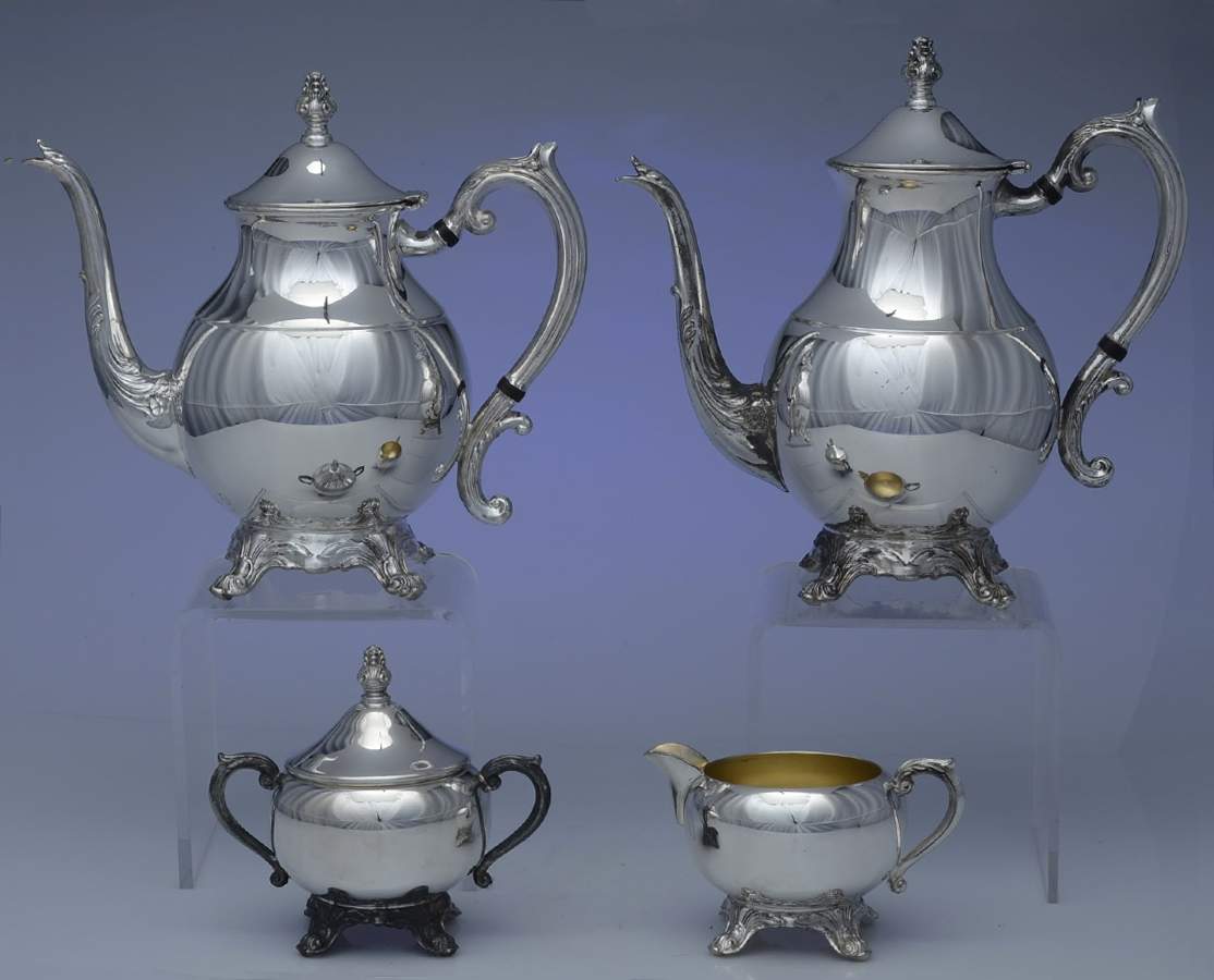 1224 (Silverplate, Hollowware) (4 Piece) Silverplate Tea Set by F B Rogers-1