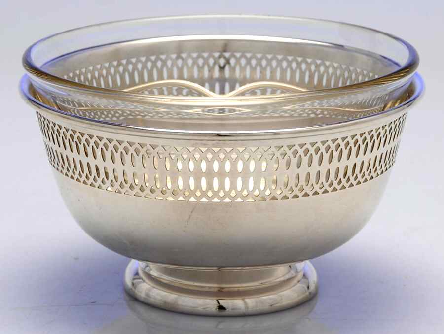 1912 (Silverplate, Hollowware) Bon Bon Bowl with Crysal Divided Insert by F B Rogers-1