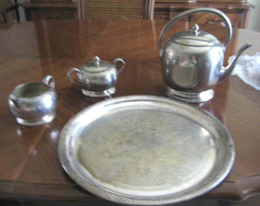 Silverplate Hollowware 4 Piece Tea Set (with Tray) by Forbes-1