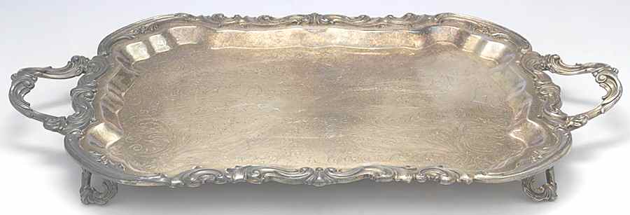 6377 (Silverplate, Hollowware) 20" 4 Toed Waiter Tray by F B Rogers-1