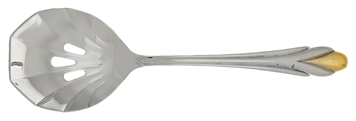 Amore (Stainless, Gold Accent) Pierced Solid Serving Spoon by Fortunoff-1