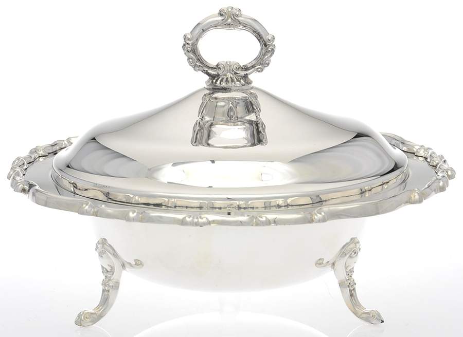 9058 (Silverplate, Hollowware) Plated Round Covered Casserole with Glass by F B Rogers-1