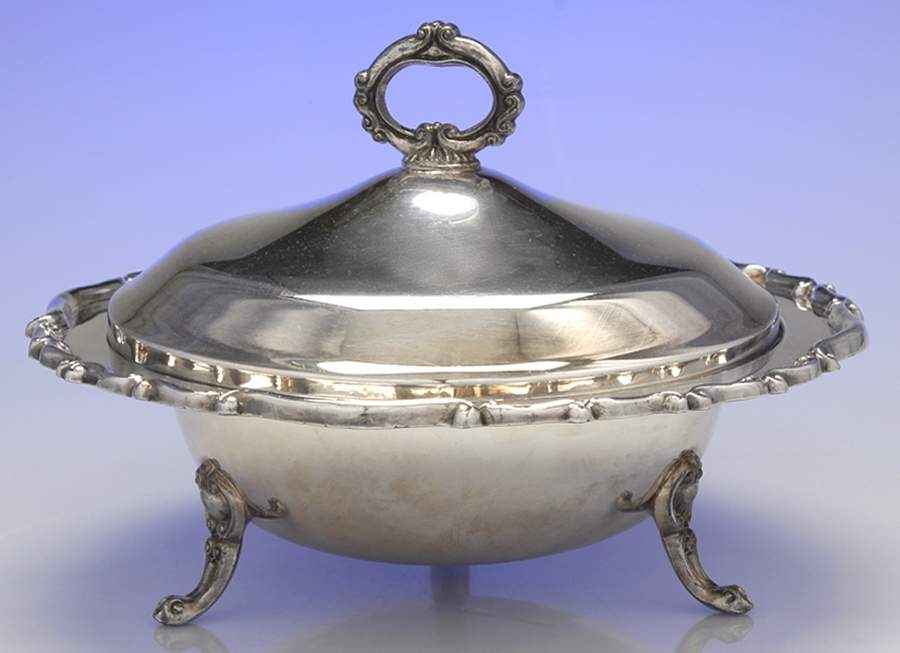 9058 (Silverplate, Hollowware) Plated Round Covered Casserole with Glass by F B Rogers-1