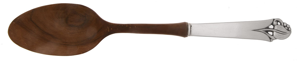 Woodlily (Sterling, 1945, Glossy) Salad Serving Spoon with Wooden Bowl by Frank Smith-1