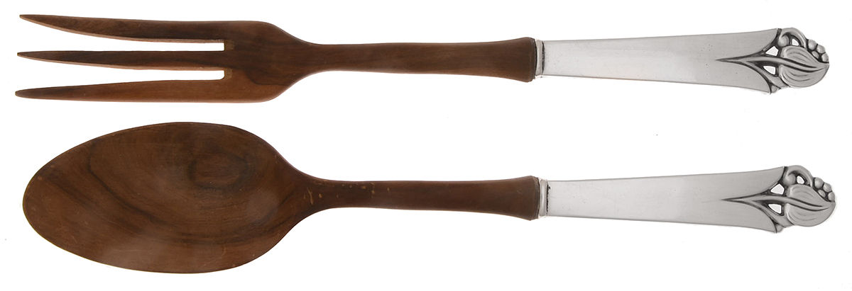 Woodlily (Sterling, 1945, Glossy) Wooden Bowl 2-Piece Salad Set by Frank Smith-1
