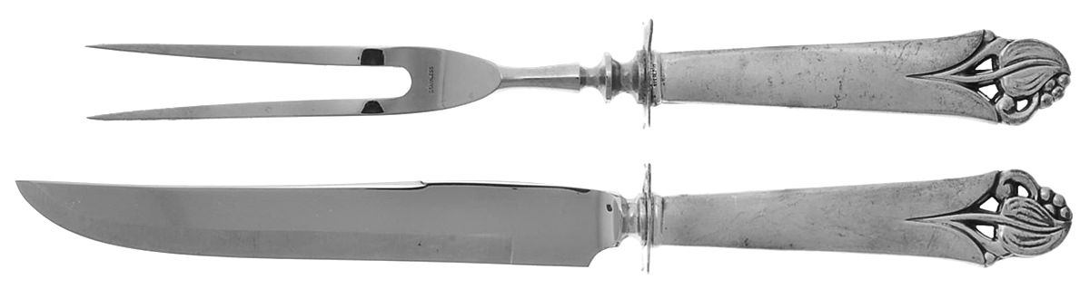 Woodlily (Sterling, 1945, Glossy) Small Steak 2-Piece Carving Set w/Stainless Blade by Frank Smith-1