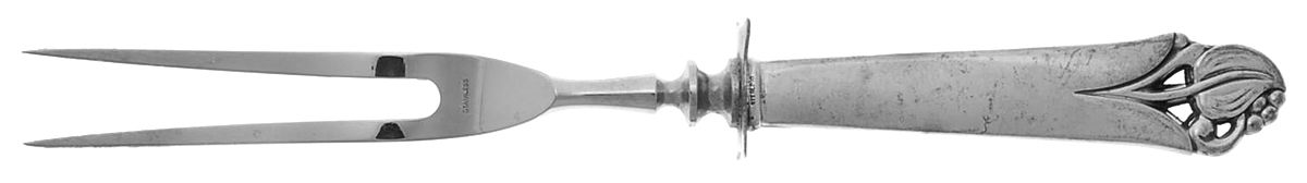 Woodlily (Sterling, 1945, Glossy) Small Steak Carving Fork with Stainless Prongs by Frank Smith-1