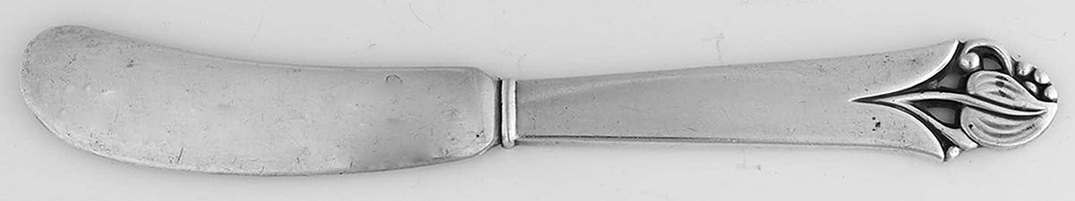 Woodlily (Sterling, 1945, Glossy) Hollow Handle Paddle Butter Spreader (Solid) by Frank Smith-1