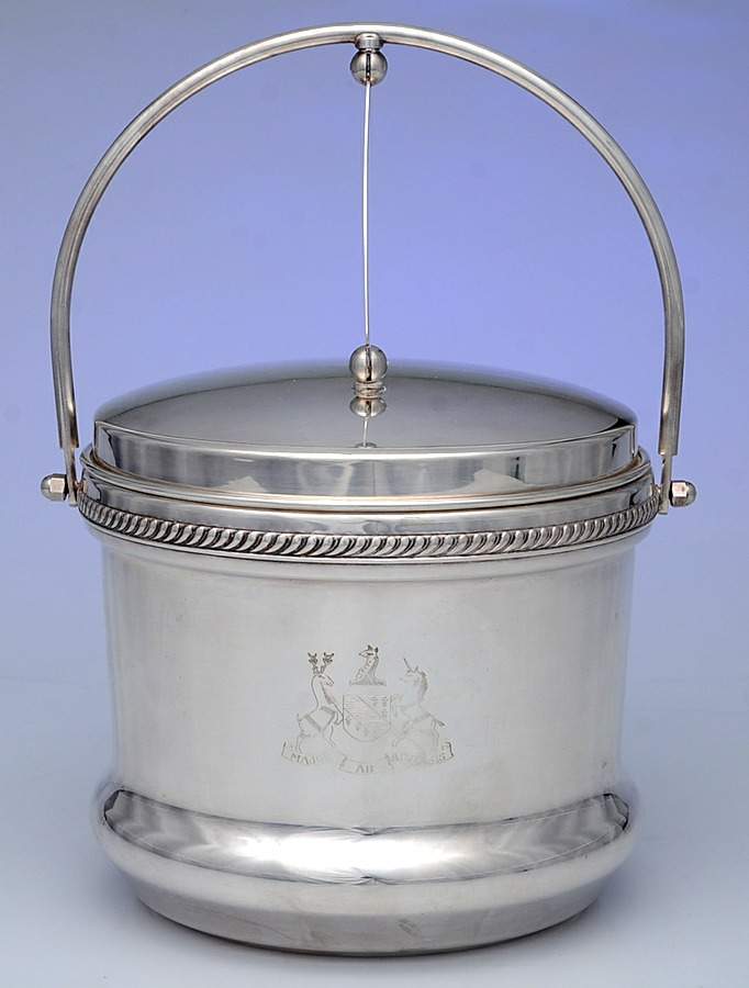 111 (Silverplate, Hollowware) Hinged Bale Handle Ice Bucket & Lid, Liner by F B Rogers-1