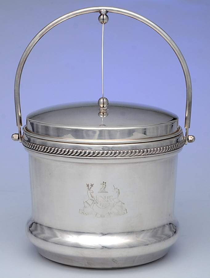 111 (Silverplate, Hollowware) Hinged Bale Handle Ice Bucket & Lid, Liner by F B Rogers-1