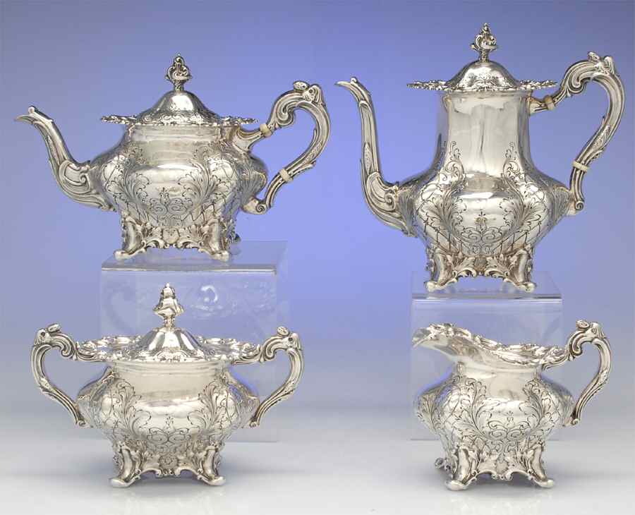 2830 (Sterling, Hollowware) 4 Piece Tea Set (SCP, STP, SCR, SSU) by Frank Smith-1