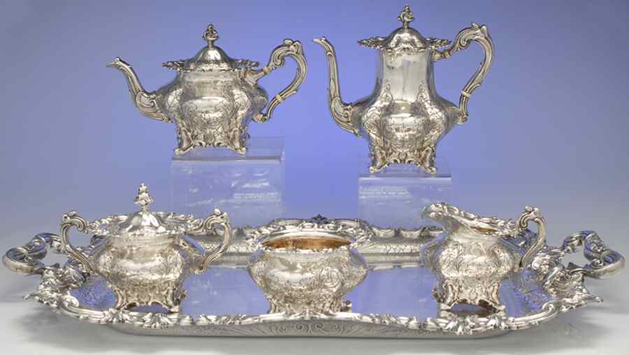 2830 (Sterling, Hollowware) 6 Piece Tea Set (SCP, STP, SCR, SSU, SWB, WTL) by Frank Smith-1