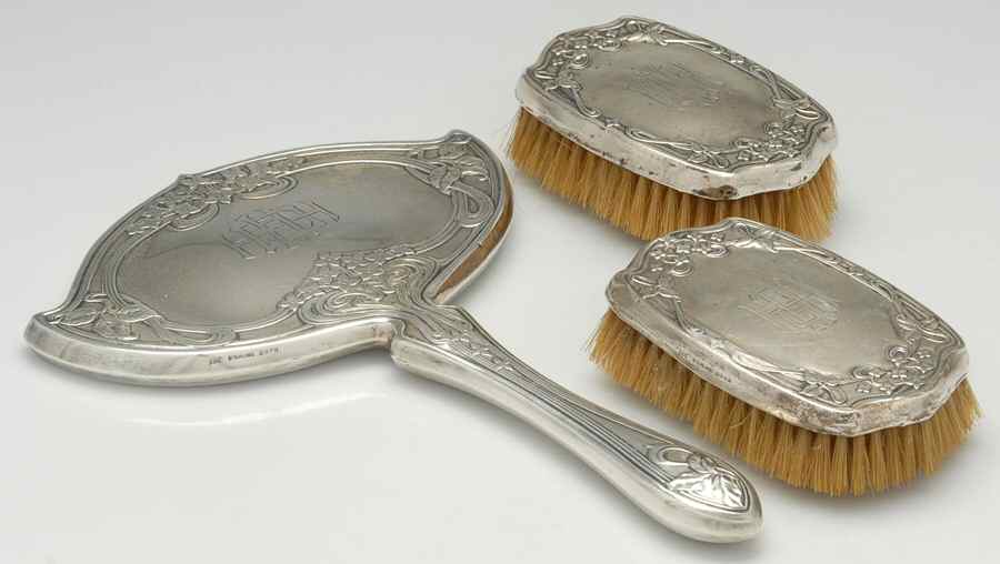 2978 (Sterling, Hollowware) 3 Piece Vanity Set (Mirror & 2 Clothes Brushes) by Foster & Bailey-1
