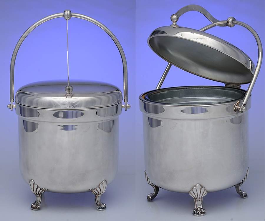 99 (Silverplate, Hollowware) Hinged Bale Handle Ice Bucket & Lid, Liner by F B Rogers-1