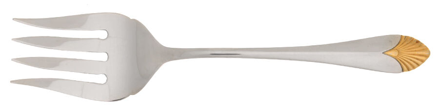 Pulsar (Stainless, Gold Accent) Solid Serving Fork by Fortunoff-1
