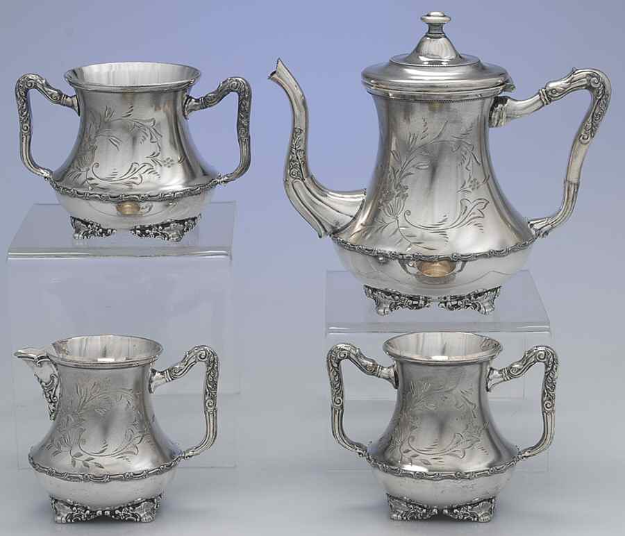 1205 (Silverplate, Hollowware) 4 Piece Tea Set  (PTP, PCR, PSUO, PWB) by F B Rogers-1