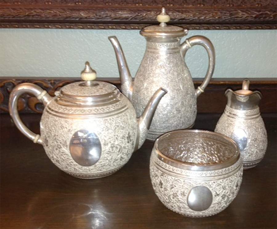 FDE1 (Sterling, Hollowware) 4 Piece Tea Set (SCP, STP, SCR, SSUO) by Frederick Elkington-1