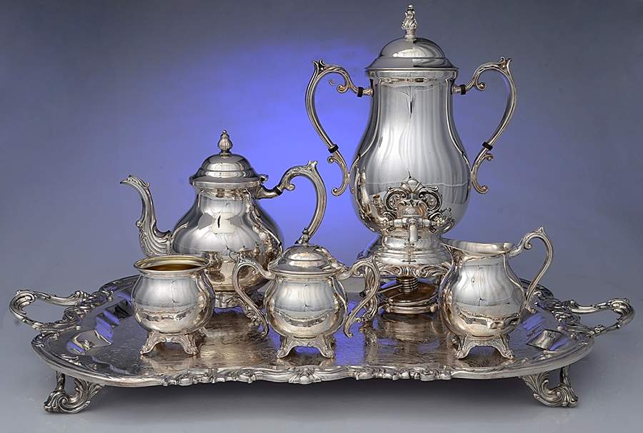 2352 (Silverplate, Hollowware) 6 Piece Tea Set (PTP, PCR, PSU, PWB, WT24, SAMB) by F B Rogers-1