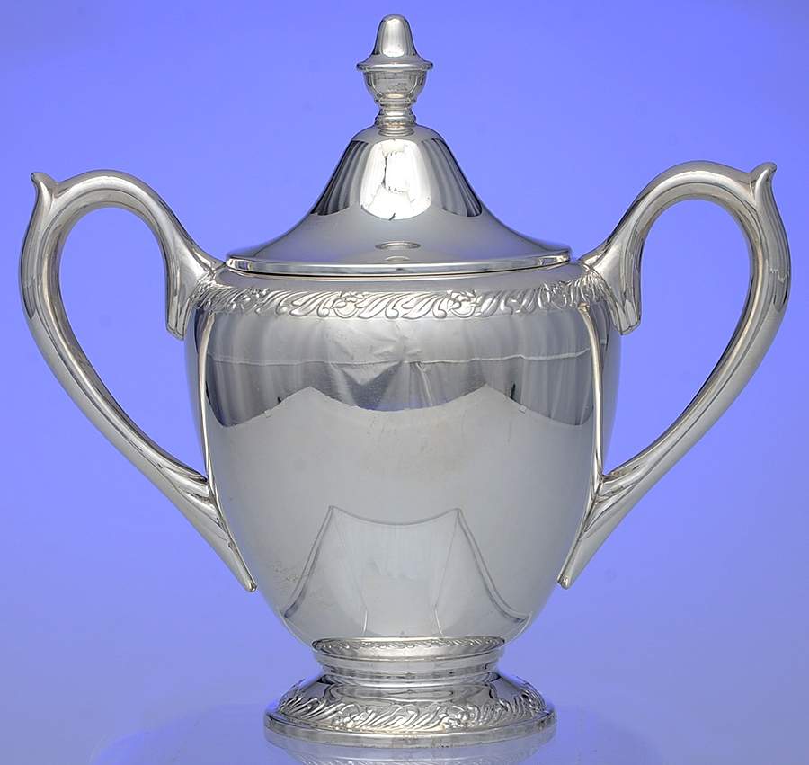 400-Floral (Sterling, Hollowware) Sugar Bowl & Lid by F B Rogers-1
