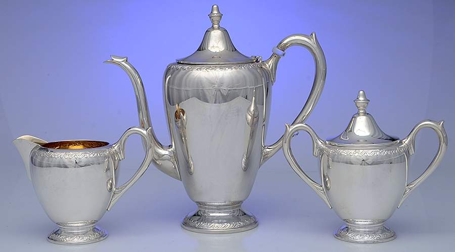 400-Floral (Sterling, Hollowware) 3-Piece Coffee Set with Coffee Pot by F B Rogers-1