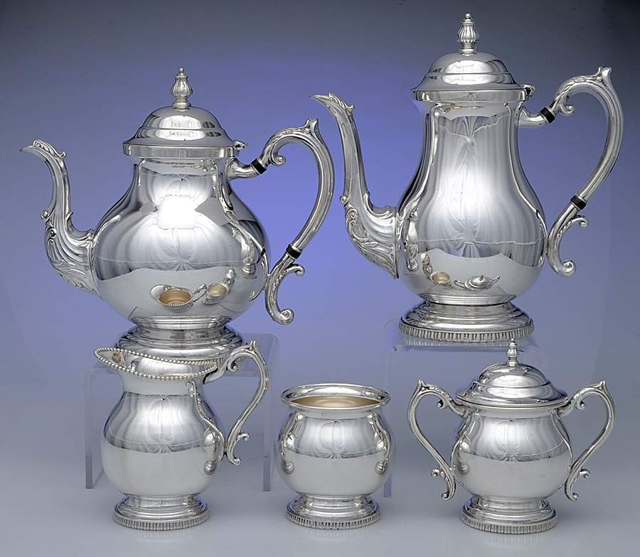 2351 (Silverplate, Hollowware) 5-Piece Plated Tea Set (with Waste) by F B Rogers-1