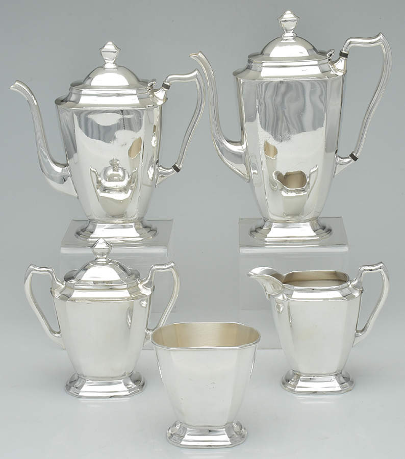 2301 (Silverplate, Hollowware) 5-Piece Plated Tea Set (with Waste) by F B Rogers-1