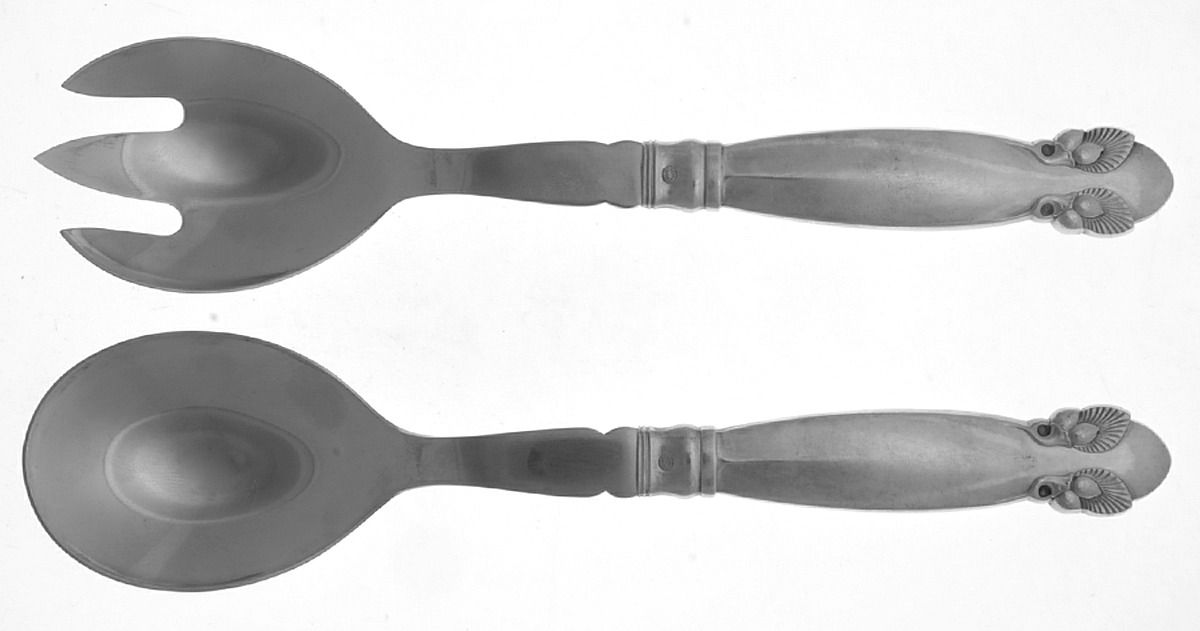 Bittersweet (Sterling, 1940) Salad Set 2 Piece Stainless Bowl Medium by Georg Jensen (Denmark)-1