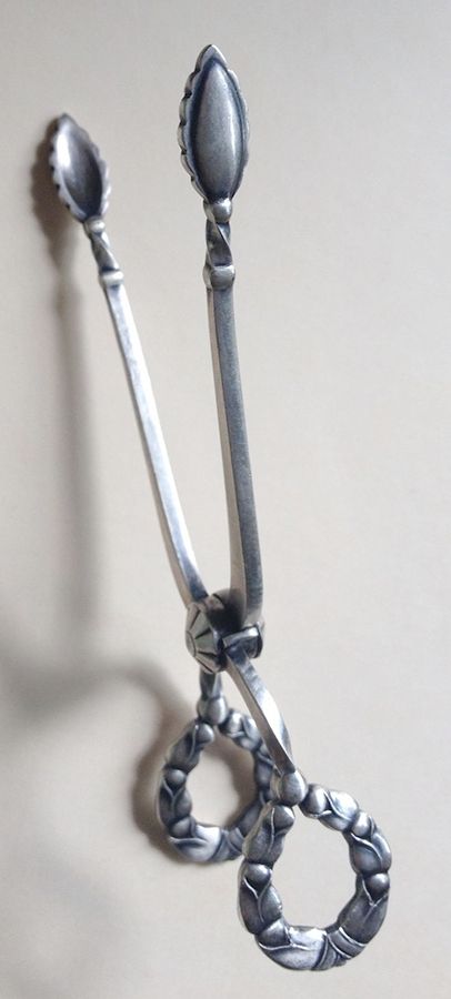 Lily of The Valley-Rose (Sterling) Scissor Shape Sugar Tongs by Georg Jensen (Denmark)-1