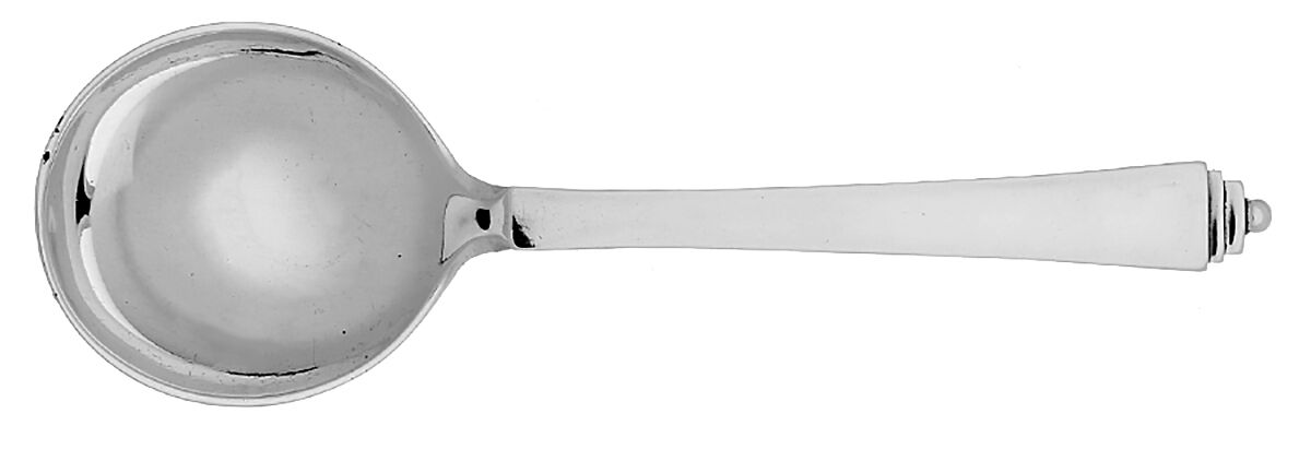 Pyramid (Sterling, 1927) Round Bowl Soup Spoon (Bouillon) by Georg Jensen (Denmark)-1