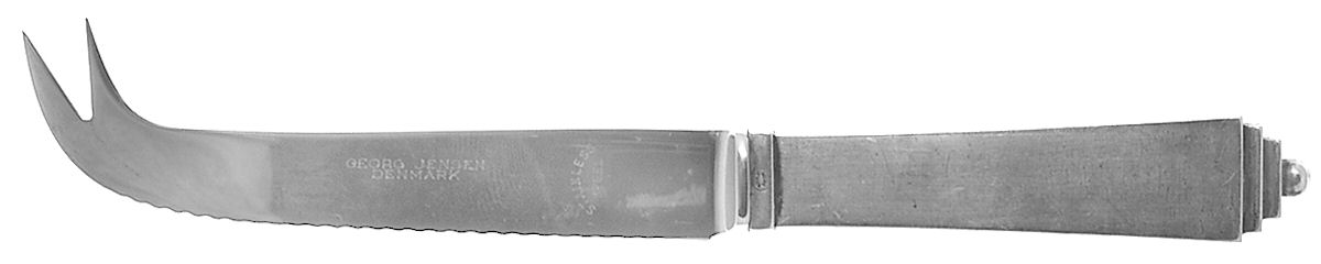 Pyramid (Sterling, 1927) Cheese/Bar Knife Hollow Handle 2 Prong by Georg Jensen (Denmark)-1