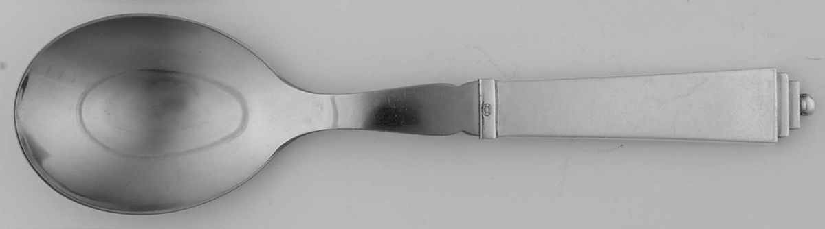 Pyramid (Sterling, 1927) Salad Serving Spoon Stainless Bowl Medium by Georg Jensen (Denmark)-1