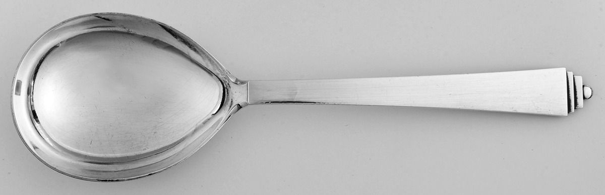 Pyramid (Silverplate) Small Solid Serving Spoon by Georg Jensen (Denmark)-1