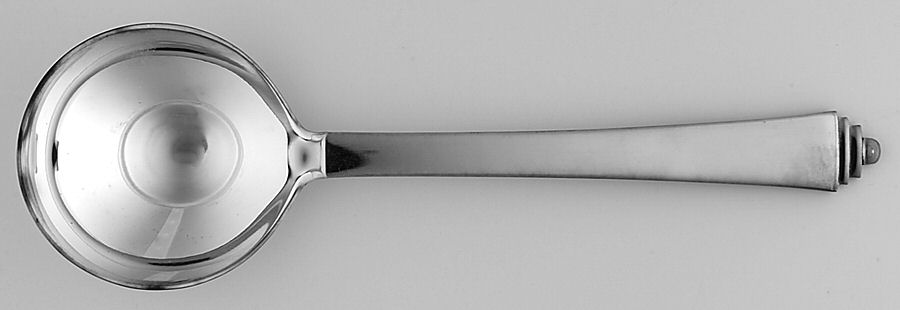 Pyramid (Silverplate) Round Bowl Soup Spoon (Cream Soup) by Georg Jensen (Denmark)-1
