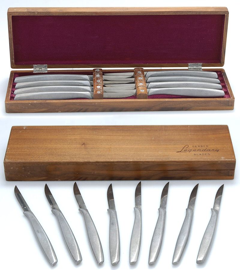 Presentation (Stainless) (Set of 8) Indiv.Solid Hdl Steak Knife w/Wood Case by Gerber-1