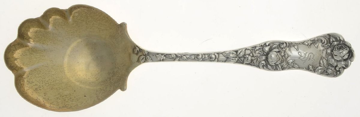 American Beauty (Sterling, 1896) Solid Salad Serving Spoon by George W Shiebler-1