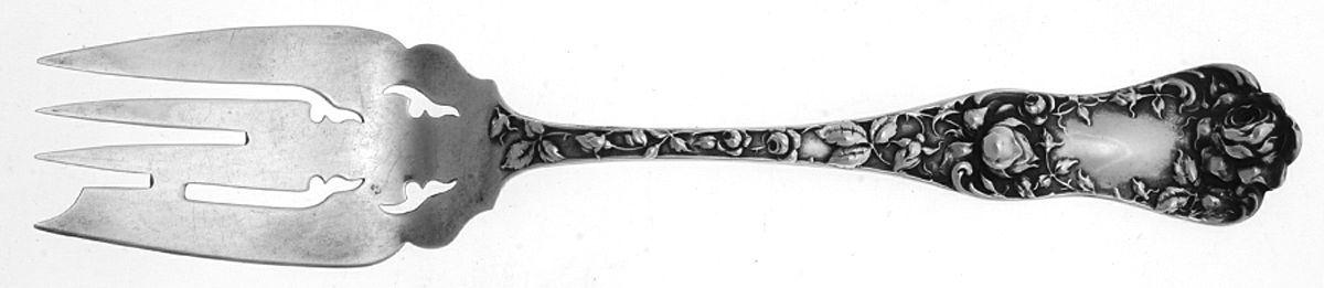 American Beauty (Sterling, 1896) Medium Solid Cold Meat Serving Fork by George W Shiebler-1