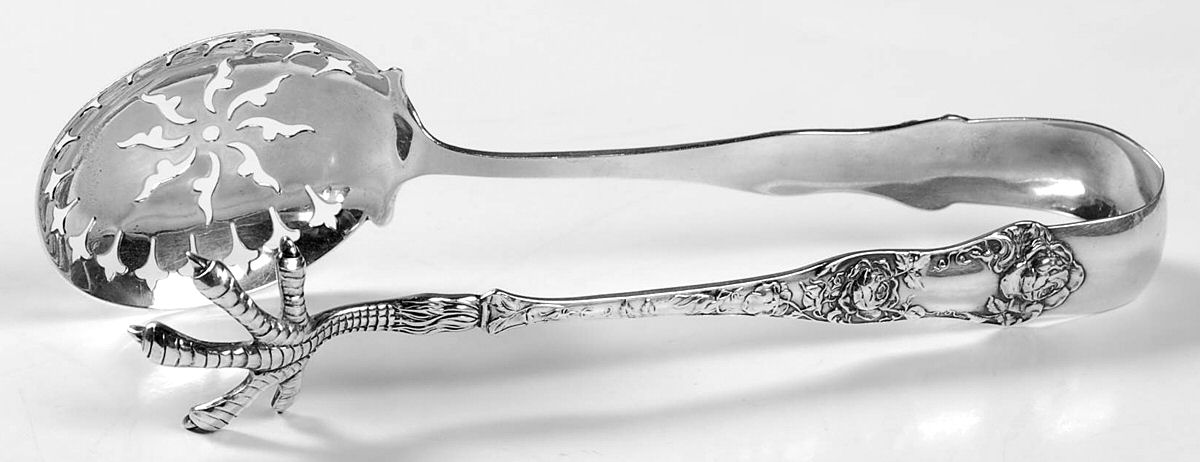 American Beauty (Sterling, 1896) Large Ice Serving Tongs by George W Shiebler-1