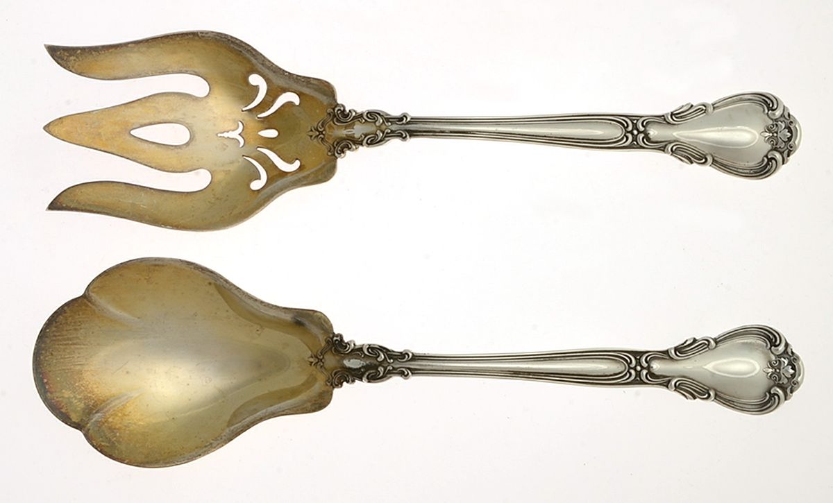 Chantilly (Sterling, 1895, Lion-Anchor-G, No Mono) (2 Pc) Solid Salad Set by Gorham Silver-1