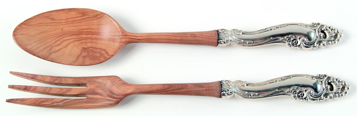 Decor (Sterling, 1953, No Monograms) Wooden Bowl 2-Piece Salad Set by Gorham Silver-1