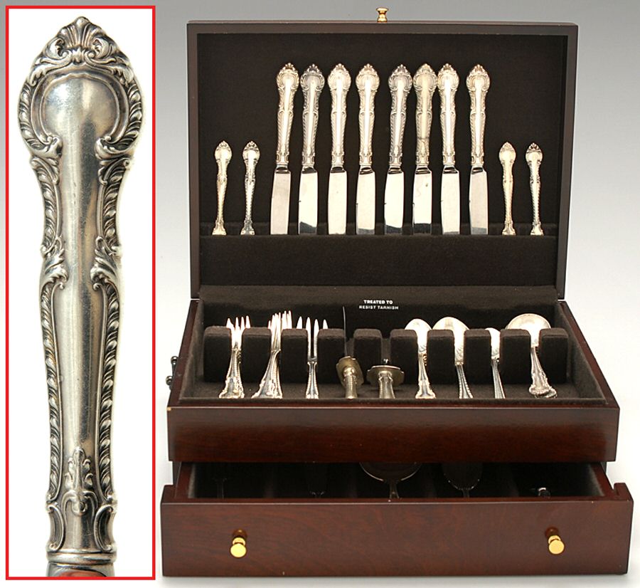 English Gadroon (Sterling, 1939, No Monos) 64 Piece Set by Gorham Silver-1