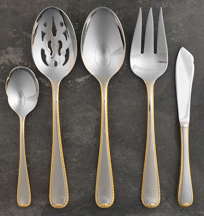 Golden Ribbon Edge (Stainless, Gold Accent) 5 Piece Hostess Set by Gorham Silver-1