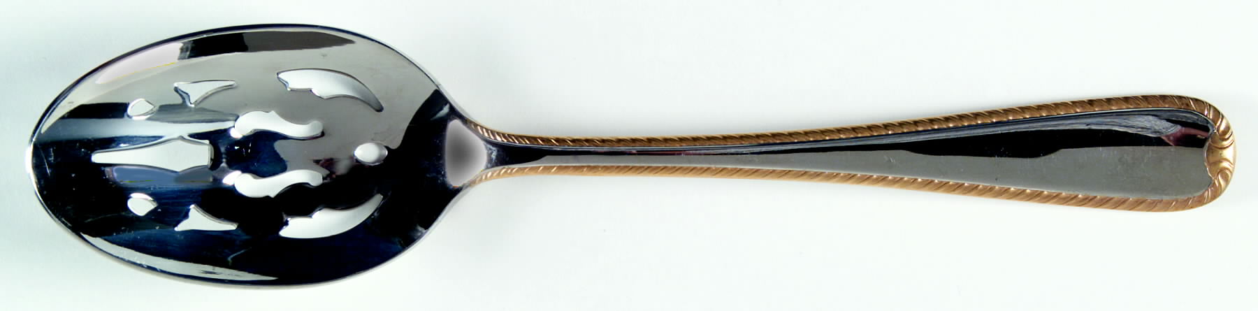 Golden Ribbon Edge (Stainless, Gold Accent) Pierced Tablespoon (Serving Spoon) by Gorham Silver-1