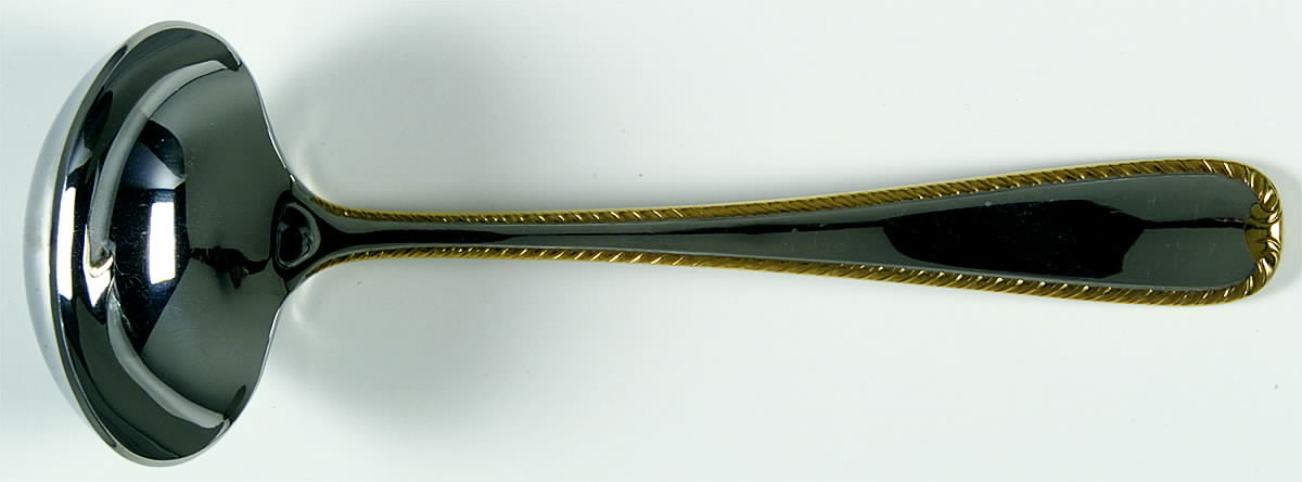 Golden Ribbon Edge (Stainless, Gold Accent) Solid Gravy Ladle by Gorham Silver-1