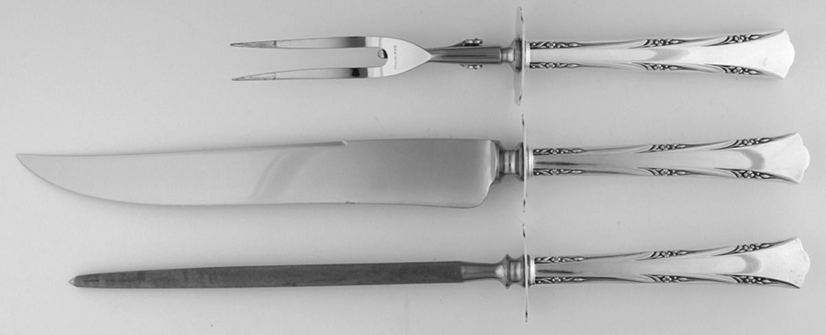 Greenbrier (Sterling, 1938, No Monos) Large 3-Piece Roast Carving Set w/ Stainless Blade by Gorham Silver-1
