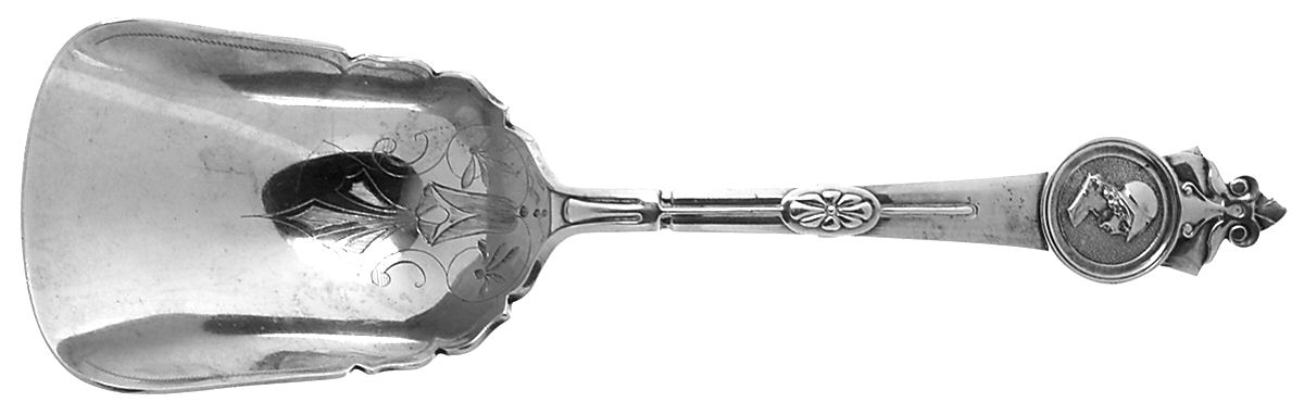 Medallion (Sterling, 1864) Bright Cut Solid Serving Berry Scoop by Gorham Silver-1